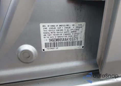 2004 Honda Accord 3.0 Ex z USA, uszkodzony, nr VIN 1HGCM665X4A103371